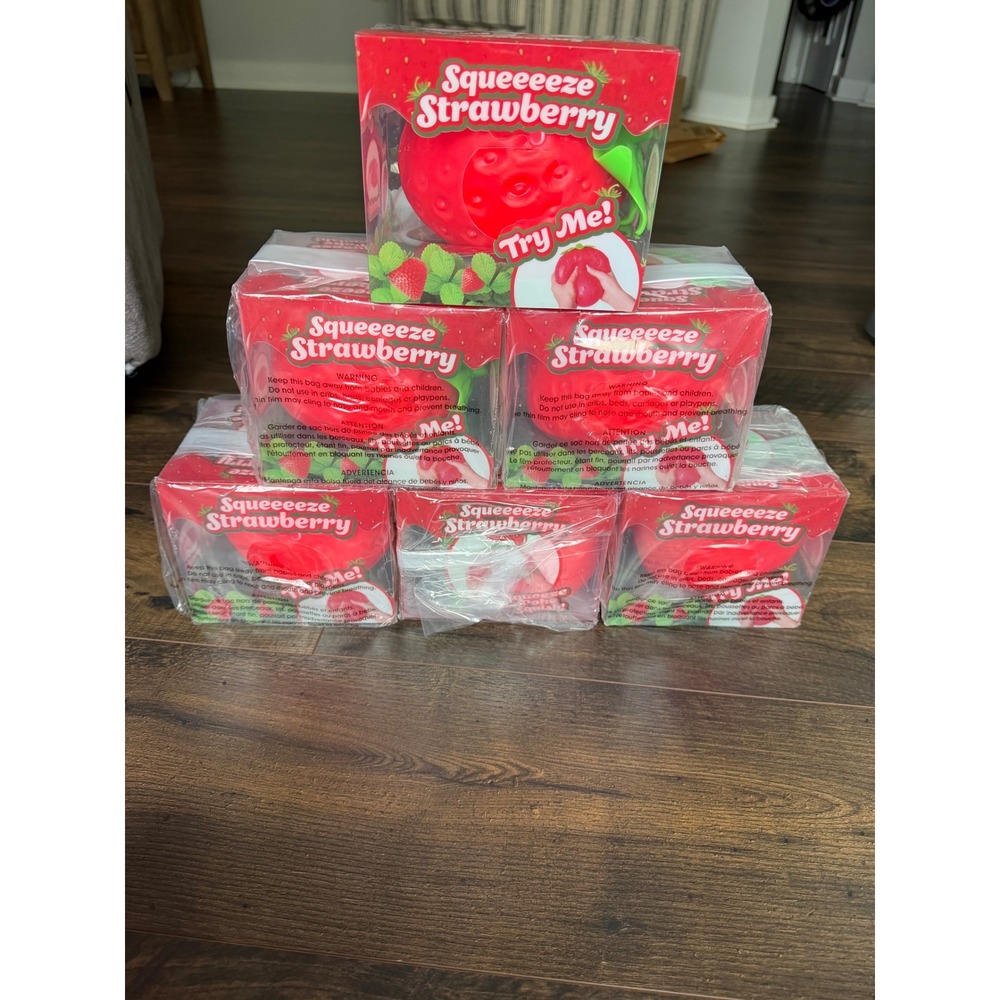 Squeeeeze Strawberry Sensory Fidget Toy Stress Relief Red Squishy Berry Lot of 6